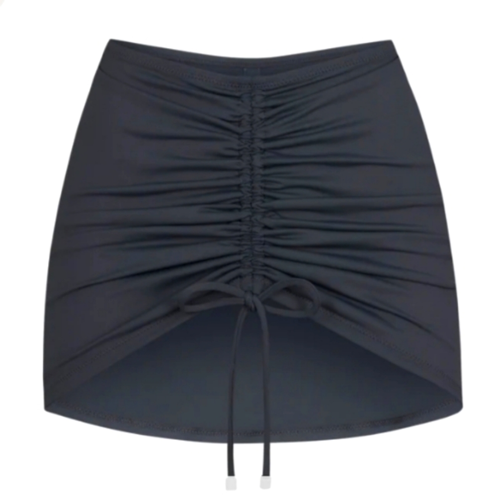 NWT SKIMS SIGNATURE SWIM Rauched Mini Skirt GUNMETAL Plus 3X